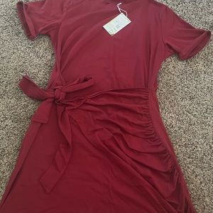 Halara everyday tie knot wrap front ruched mini t shirt dress